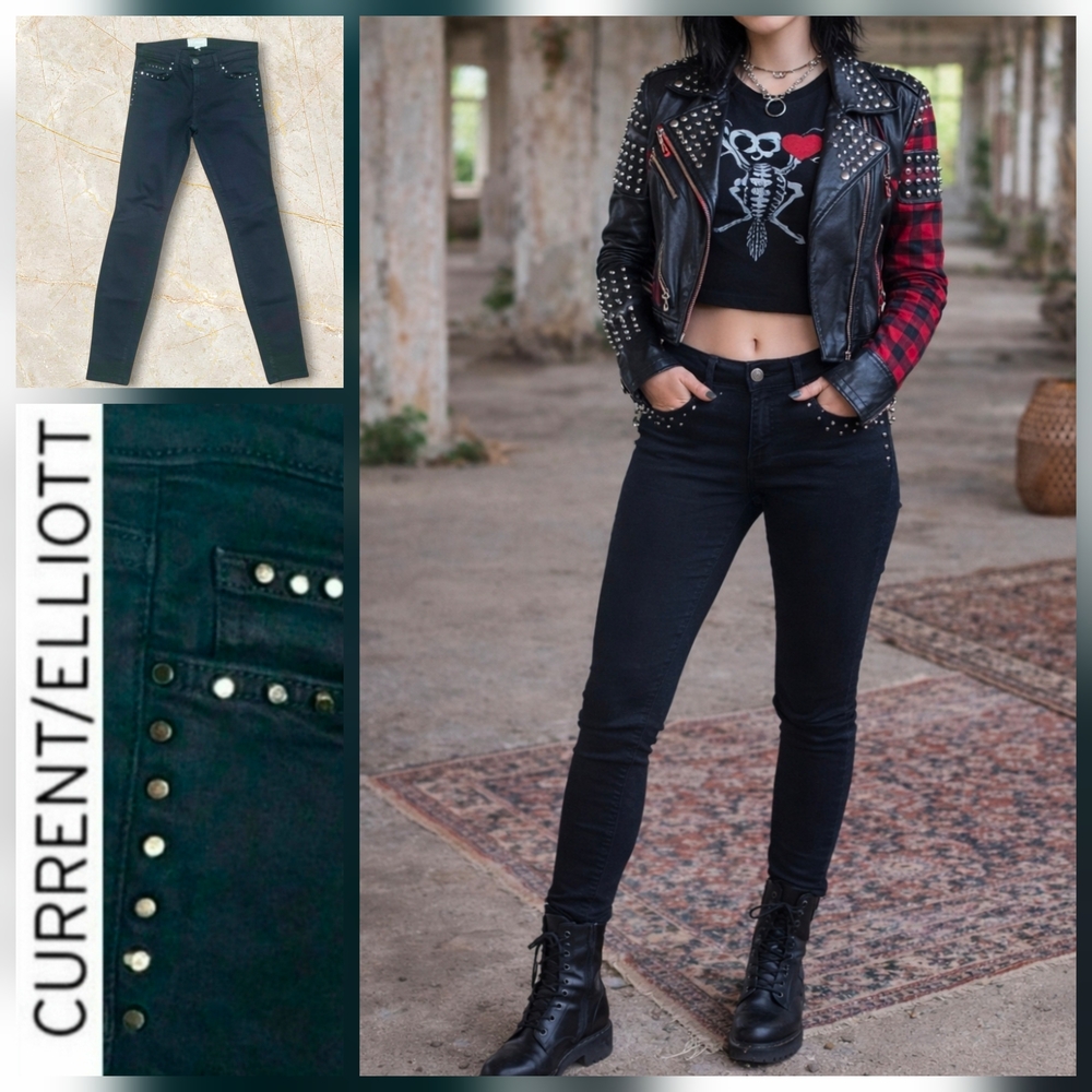 Current/Elliott Dark Studded Skinny Jeans size 28